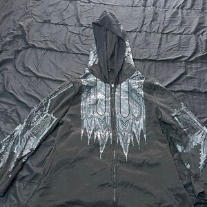 Patterned Black and Gray Hooded Jacket